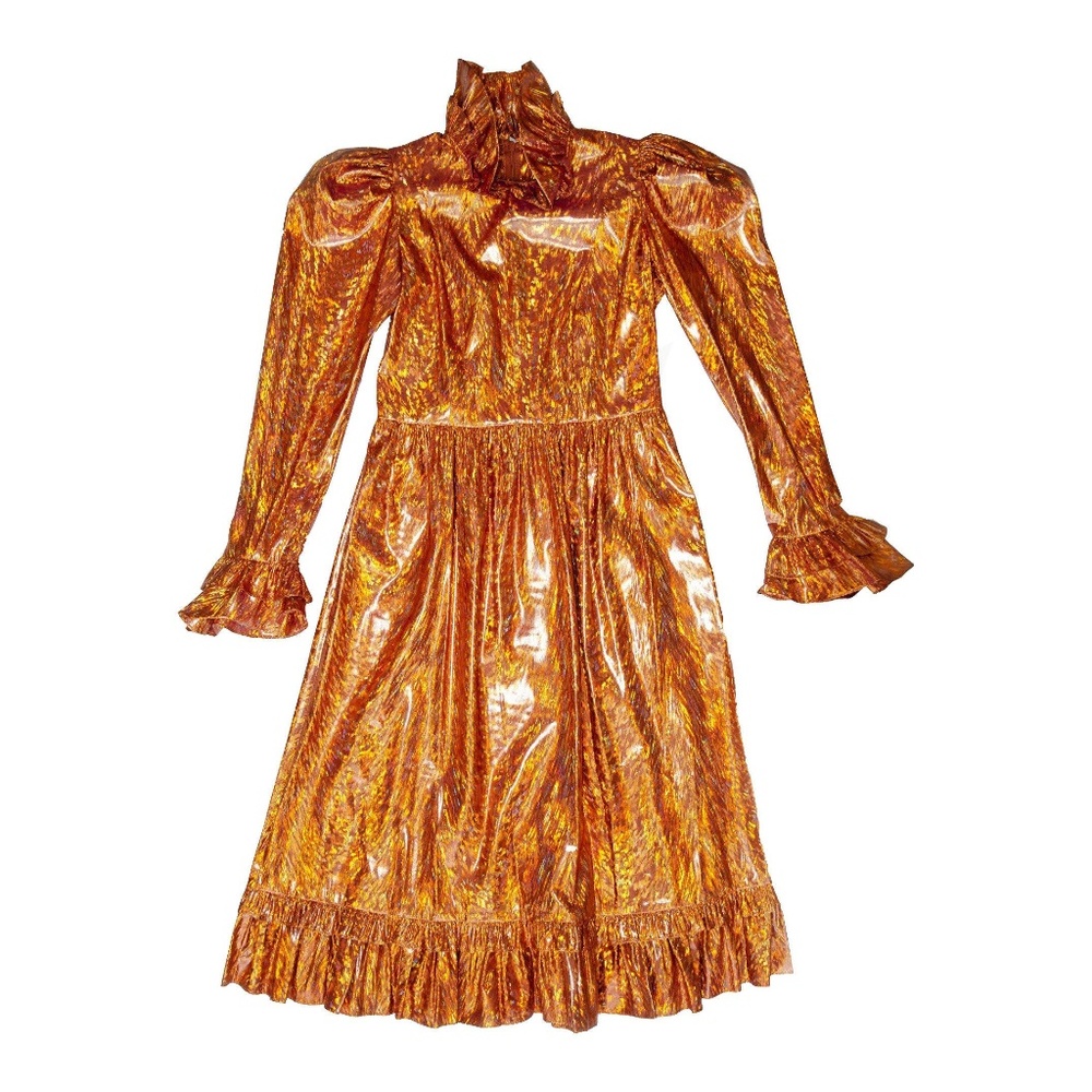 Batsheva Holographic Rose Gold Lamé Dress